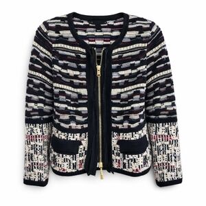 Escada Bouclé Ribbon Knit Jacket Virgin Wool Made in Italy Gold Zip Size S